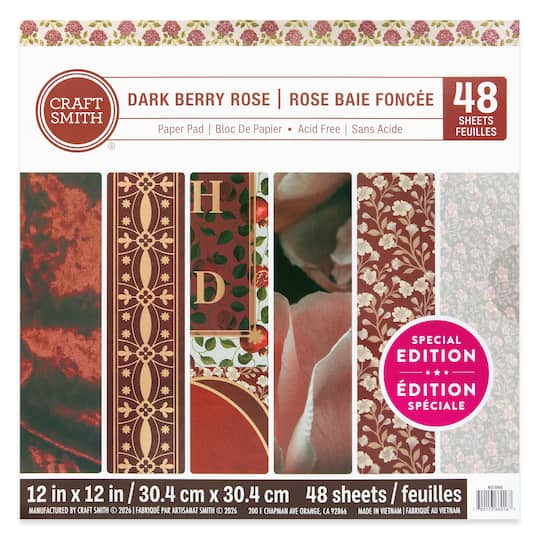 Craft Smith 12" x 12" Dark Berry Rose Paper Pad, 48 Sheets | Michaels®